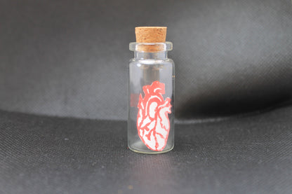Bouteille en verre miniature – Cœur anatomique gravé et imprimé en rouge sur papier